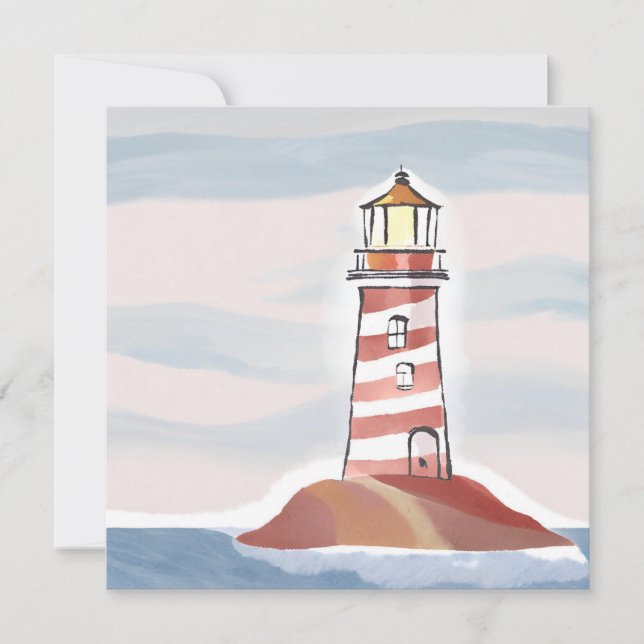 Carte Phare classique | Aquarelle côtière océanique (Devant)