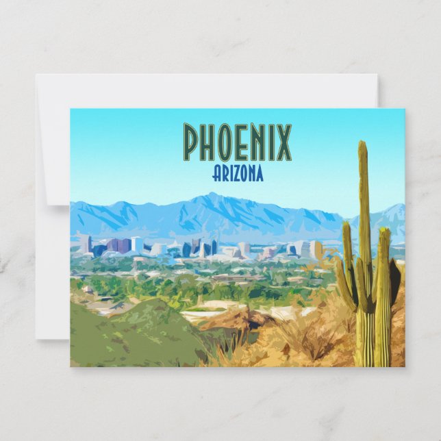 Carte Phoenix Arizona City Cactus et Mountain Flat Card (Devant)