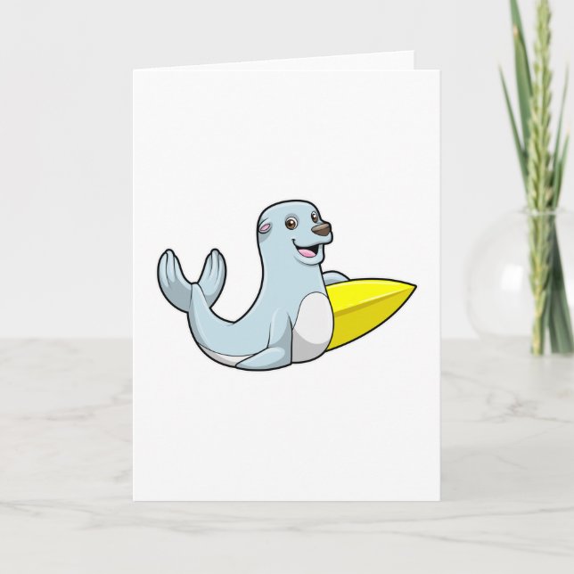 Carte Phoque au surf avec planche de surf (Devant)