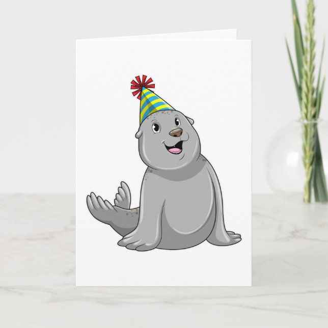 Carte Phoque avec chapeau de fête (Devant)