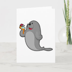 Carte Phoque buvant du jus