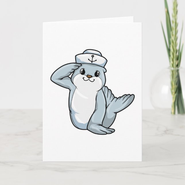 Carte Phoque en marin avec chapeau de marin (Devant)