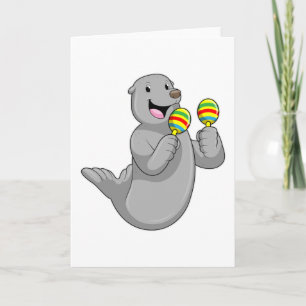 Carte Phoque en tant que musicien avec des maracas