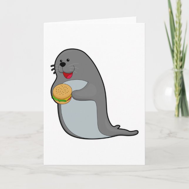 Carte Phoque mangeant avec un hamburger (Devant)