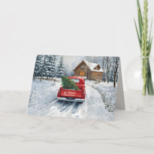 Carte Photo 1 de la cabane d'hiver avec camion rouge de