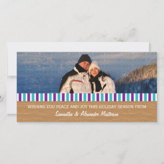 Carte photo à rayures rustiques violette et aqua