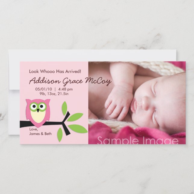 Carte photo à thème Baby Girl Owl (Devant)