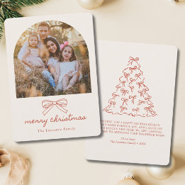 Carte Photo Arbre de Noël Coquette avec Nœud Rouge