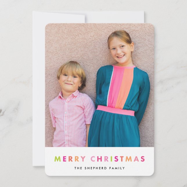 Carte photo au néon moderne de Joyeux Noël (Devant)