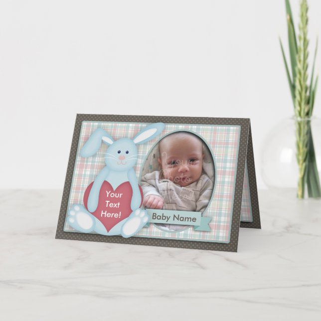 Carte photo Bébé, Lapin Bleu, Plaid, Vous Customis (Devant)