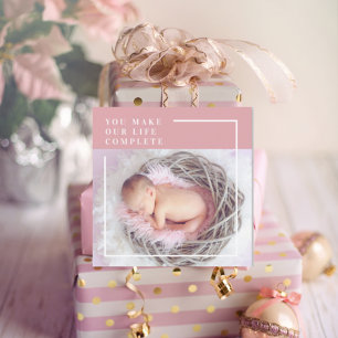 Carte Photo bébé mignonne moderne Rose et blanc Devi