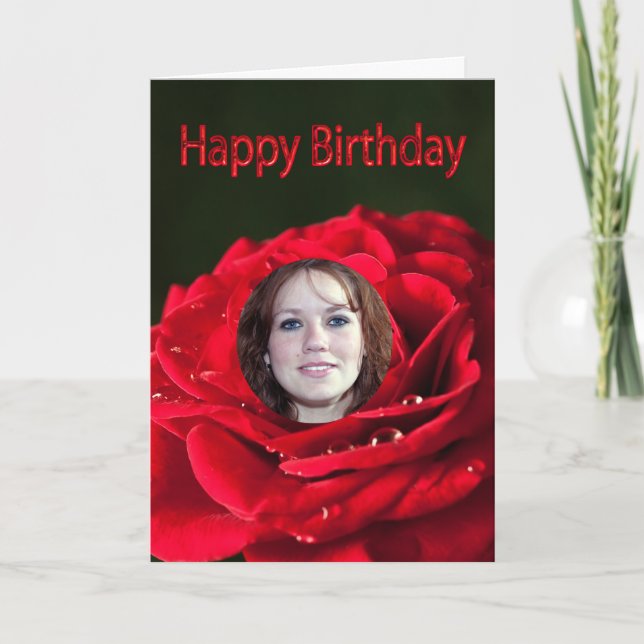 Carte Photo Birthday Card avec une rose rouge classique (Devant)