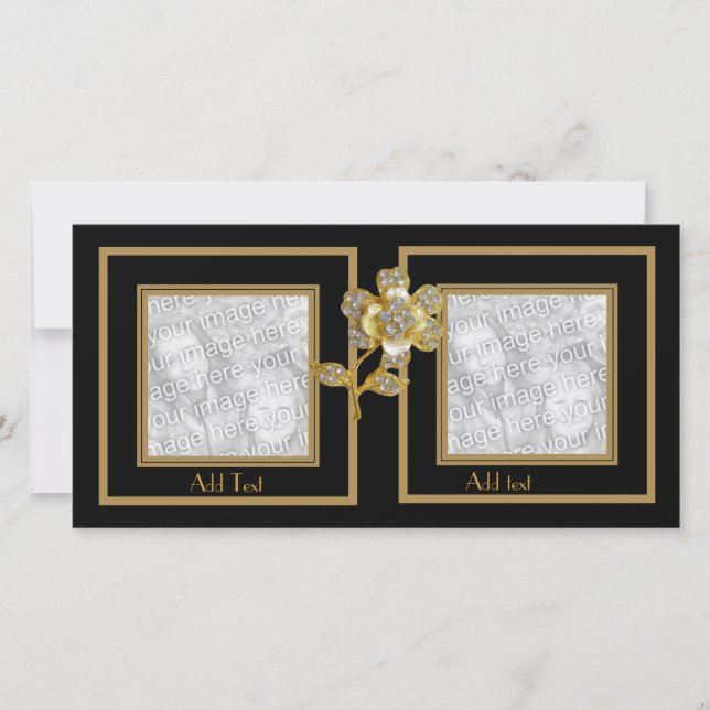 Carte photo Black Gold Flower Double Frame (Devant)