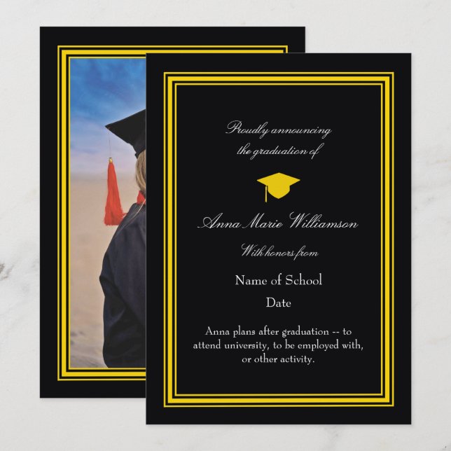Carte Photo - Black Proudly Announcing Graduation (Devant / Derrière)