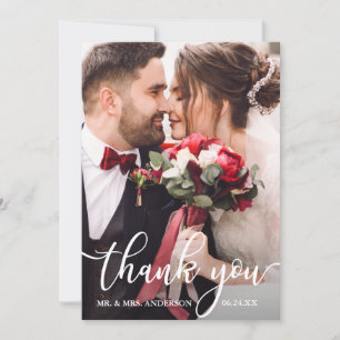 Carte photo blanc de mariage de manuscrit de Merci