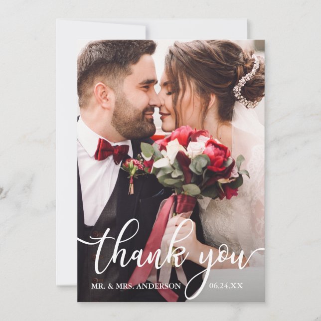 Carte photo blanc de mariage de manuscrit de Merci (Devant)