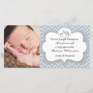 Carte photo bleu de Merci de bébé d'éléphant