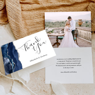 Carte Photo Blue Agate Argent Mariage Merci