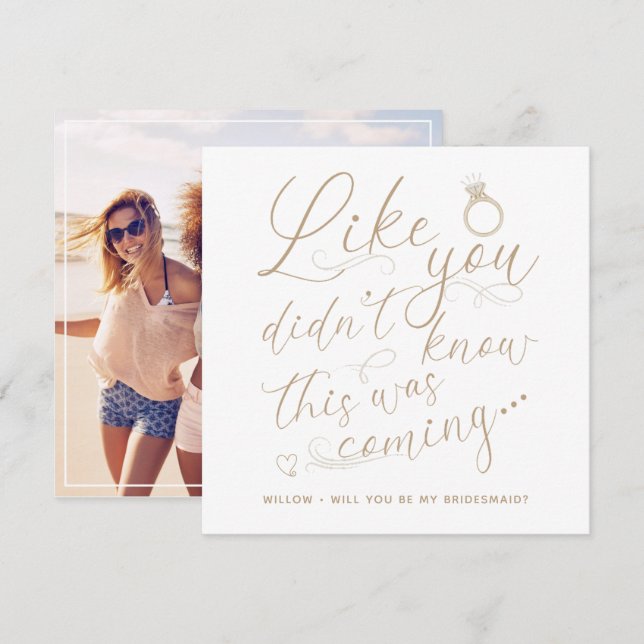 Carte Photo Bridesmaid Demande Gold & White (Devant / Derrière)