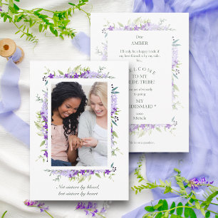 Carte Photo Bridesmaid Purple Fleurs sauvages Drôle Prop