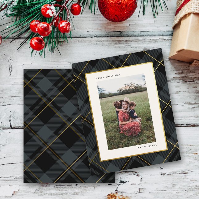 Carte photo Budget Gold Dark Green Tartan Christma (Créateur téléchargé)