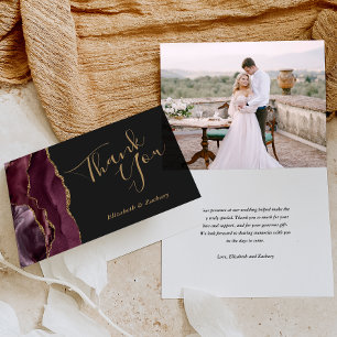 Carte Photo Burgundy Agate Gold Dark Mariage Merci