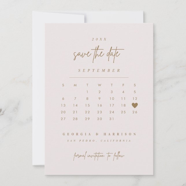 Carte Photo Calendrier de sauvegarde à cœur doré (Devant)