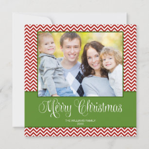 Carte photo Carré de Noël Red Green Chevron