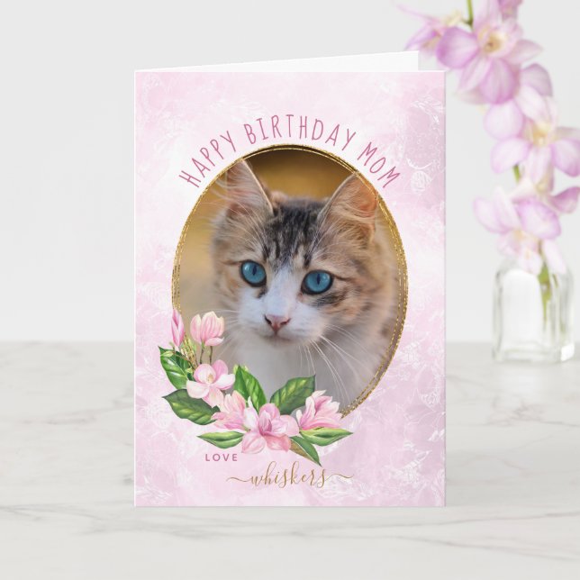 Carte Photo Chat d'or rose moderne Floral Wreath Photo A (Orchidée)