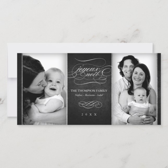 Carte photo chic de "Joyeux Noël" de charbon de (Devant)