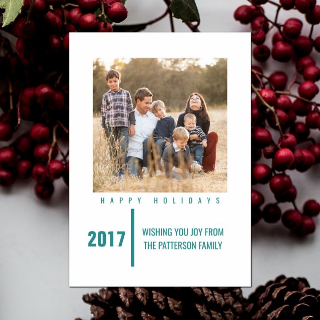 Carte photo chic minimaliste | Teal de vacances (Teal Minimalist Chic Holiday Photo Card)