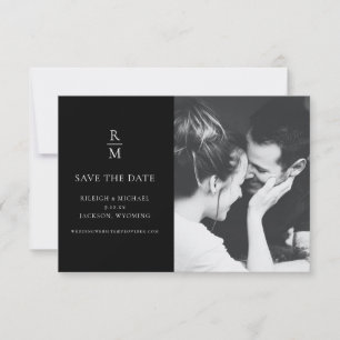 Carte Photo chic Noir Monogramme Mariage Enregistrer la 
