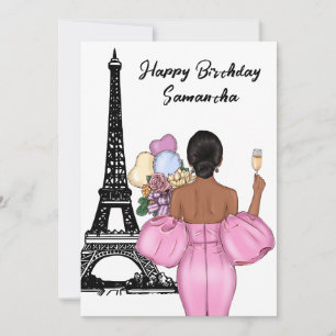 Carte Photo Chic Tour Eiffel Fille Rose Paris Anniversai