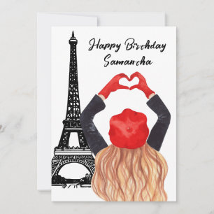 Carte Photo Chic Tour Eiffel Girl Heart Paris Anniversai