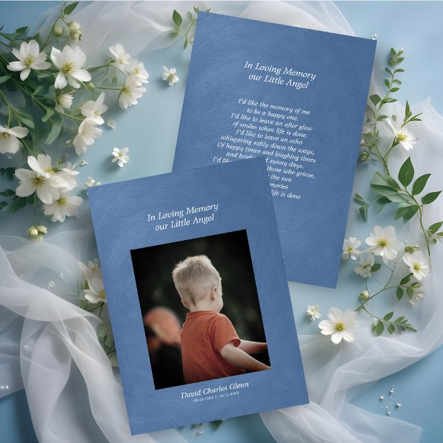 Carte Photo Child Remembering Blue Faux Metallic Effect (Photo Child Remembering Blue Faux Metallic Effect Remembering Card.)