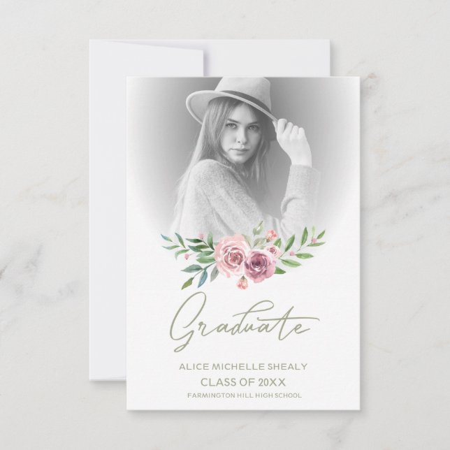 Carte Photo classique Diplômé Floral Rose Garland (Devant)