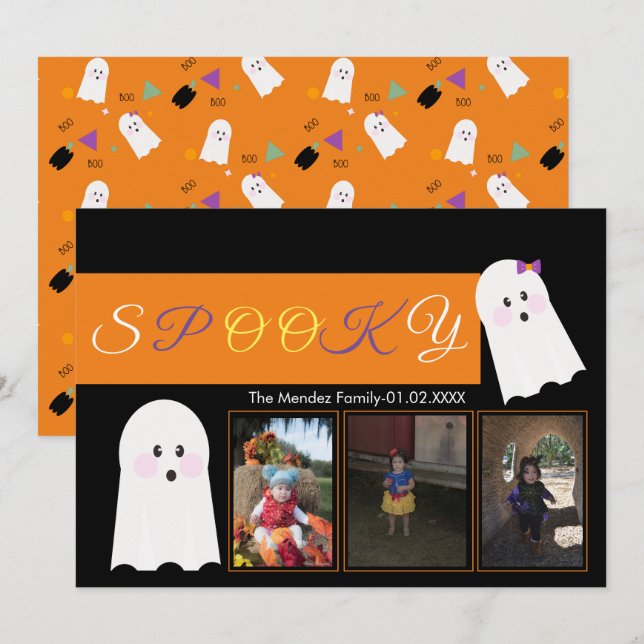 Carte photo Collage Motif Halloween Ghost (Devant / Derrière)