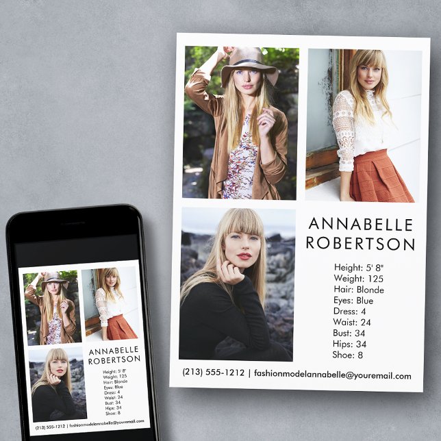 Carte photo Comp. modèle moderne Actor 3 (Customize to change background color, text size, style or to add more photos to back of card.)