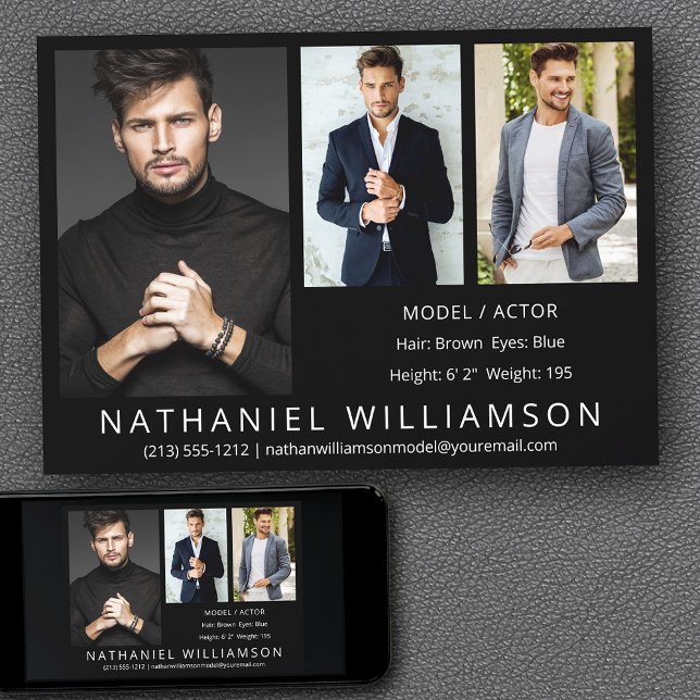 Carte photo Comp Modern Pro Model Actor 3 (Customize to change background color, text size, style or to add more photos to back of card.)
