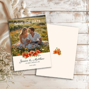 Carte Photo Coquelicots Orange Mariage Script