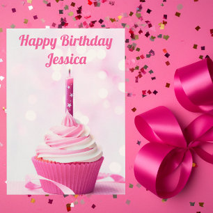 Carte Photo Cupcake Rose Cute Personnalisée Joyeux Anniv
