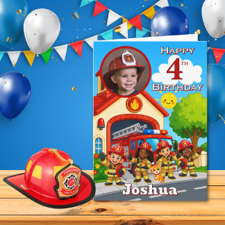 Carte photo d'anniversaire 4 ans de pompier
