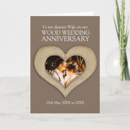 Carte photo d'anniversaire de mariage en bois pour