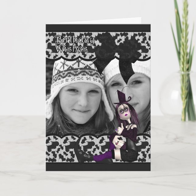 carte photo d'anniversaire gothique avec ruban et  (Devant)