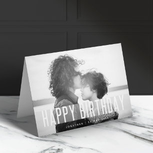Carte Photo d'anniversaire moderne   Nom noir et blanc h