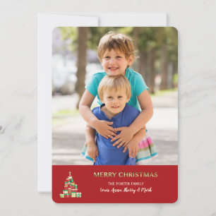Carte Photo d'Arbre de Noël de Boîtes Cadeaux (Rou