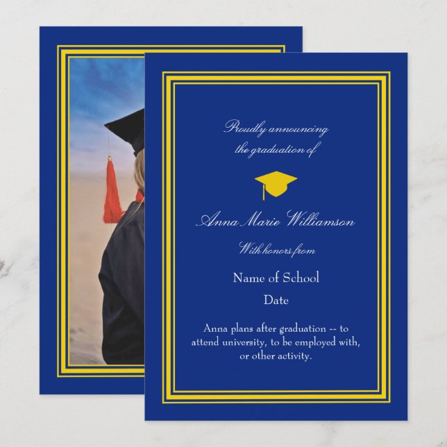 Carte Photo - Dark Blue Proudly Announcing Graduation (Devant / Derrière)
