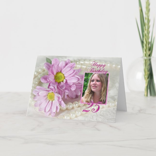 carte photo de 25e anniversaire avec marguerites (Devant)