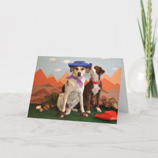 Carte photo de 2 chiens affectueux avec des casquettes