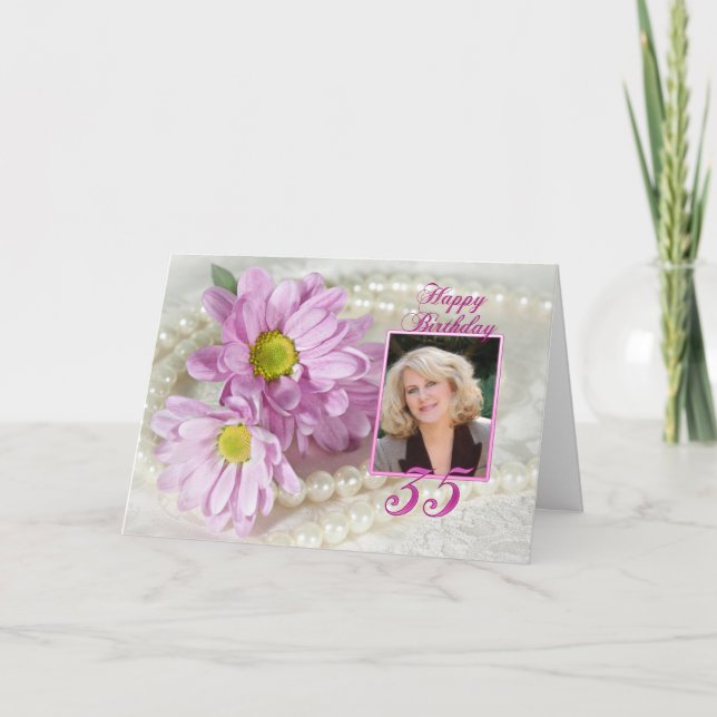 carte photo de 35e anniversaire avec marguerites (Devant)